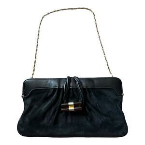 Vintage 50's Bloomingdales Suede & leather clutch with gold chain long handle